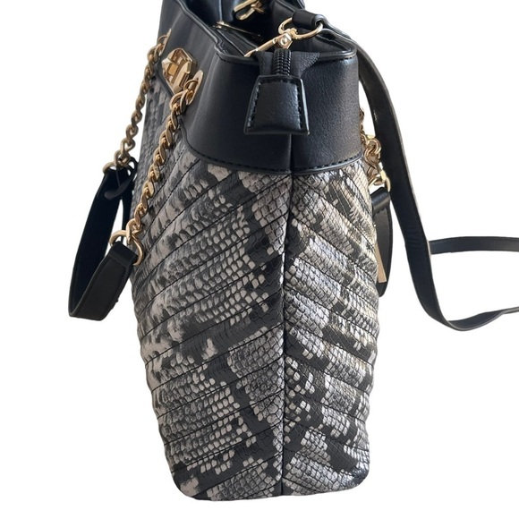 Aldo Snake Print Vegan Leather Satchel Tote Chain Handles Crossbody Strap Animal - Picture 9 of 12